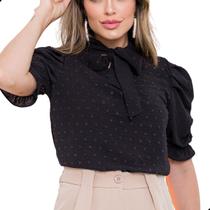 Blusa Feminina Social Manga Princesa Bufante Laço com Botões