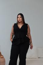 Blusa Feminina Social Plus Size Alfaiataria com Babado e Decote V Elegante