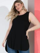 Blusa Feminina Solta Com Barra Arredondada E Fendas Laterais