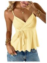 Blusa feminina SOLY HUX Babydoll com decote em V, peplum crop, amarelo pálido Blusa feminina SOLY HUX Babydoll com decote em V, peplum crop, amarelo pálido