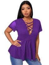 Blusa feminina SOLY HUX plus size cruzada com decote em V roxa Blusa feminina SOLY HUX plus size cruzada com decote em V roxa