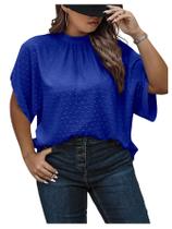 Blusa feminina SOLY HUX Swiss Dots, gola simulada, azul, 3X plus size