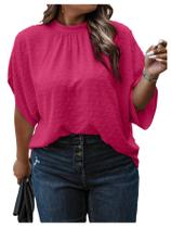 Blusa feminina SOLY HUX Swiss Dots, gola simulada, rosa quente, plus size
