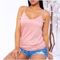 Blusa feminina suede alça fina casual elegante