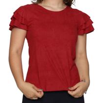 Blusa Feminina Suede Manga 3 Babados T-Shirt Moda Verão Basica