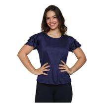 Blusa Feminina Suede Manga 3 Babados T-Shirt Moda Verão Basica