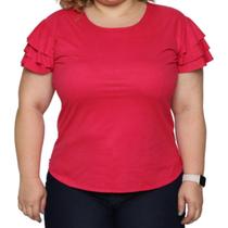 Blusa Feminina Suede Manga Babados Tendência Verão Plus Size