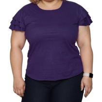 Blusa Feminina Suede Manga Curta Babados Plus Size Moda Verão