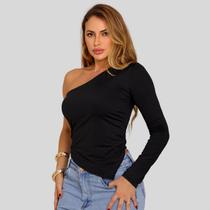 Blusa Feminina Suplex Manga Longa Única Assimetrica Casual e Chique
