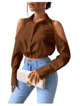 Blusa feminina SweatyRocks de chocolate cortado com ombros frios Blusa feminina SweatyRocks de chocolate cortado com ombros frios