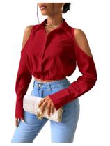 Blusa feminina SweatyRocks, ombro frio, viscose vermelha