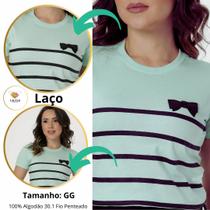 Blusa Feminina T-Shirt 100% Algodão Tendência Laço Verde Bebê Tamanho GG