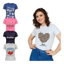 Blusa Feminina T-shirt Algodão Blusinha Baby Look Estampada