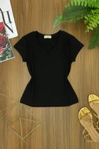 Blusa Feminina T-shirt Baby Look Gola V Com Ajuste Perfeito Blusa Feminina T-shirt Baby Look Gola V Com Ajuste Perfeito