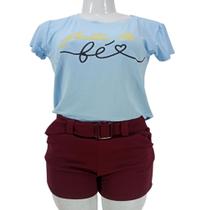 Blusa Feminina T-shirt Blusa Azul Manga Curta Blusa Feminina T-shirt Blusa Azul Manga Curta