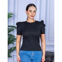 Blusa Feminina T-Shirt Bufante Manga Princesa Malha Canelada Com Elastano Tamanho Único