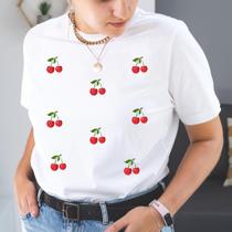 Blusa Feminina T-Shirt Feminina Blusinha Estampada Cereja Blusa Feminina Cerejinhas