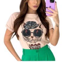 Blusa feminina t-shirt gato casual novidade feminina - Filó Modas