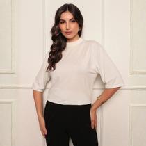 Blusa Feminina T-shirt Gola Alta Camiseta Branca Moda Básica Tamanho:PCor:Branca