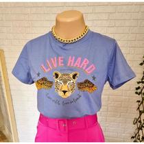 Blusa feminina t-shirt live hard manga curta moda feminina