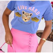 Blusa feminina t-shirt live hard manga curta roupas femininas