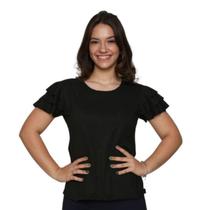 Blusa Feminina T-Shirt Suede Manga 3 Babados Tendência Verão