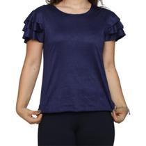 Blusa Feminina T-Shirt Suede Manga 3 Babados Tendência Verão