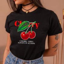 Blusa Feminina T-shirt Varias Estampas Camiseta Feminina Baby Look 100% Algodão Premium cherry cereja