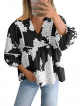 Blusa feminina Tankaneo floral com peplum, estilo babydoll e mangas bufantes