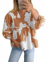 Blusa feminina Tankaneo Floral Peplum Babydoll com decote em V marrom