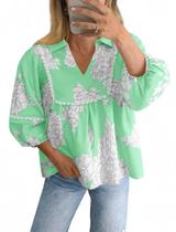 Blusa feminina Tankaneo Floral Peplum Babydoll com decote em V verde claro