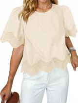 Blusa feminina TERIVEEK, casual, recortada, manga folhada, bege Blusa feminina TERIVEEK, casual, recortada, manga folhada, bege