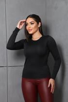 Blusa Feminina Térmica Manga Longa Lisa Básica Gola Redonda