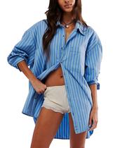 Blusa feminina Tiko Miko, listrada, tamanho grande, azul, tamanho M