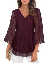 Blusa feminina Timeson, manga 3/4, sem rugas, com design floral