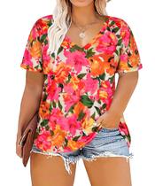 Blusa feminina TIYOMI com decote em V com estampa floral raglan plus size GG