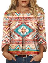Blusa feminina Top Crazy Grid com manga 3/4 e gola redonda com estampa boho Blusa feminina Top Crazy Grid com manga 3/4 e gola redonda com estampa boho