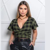 Blusa Feminina Transpassada Amarrar Xadrez São João Festa Junina - Blusa Feminina Transpassada Amarrar Xadrez São João Festa Junina -