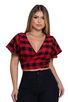 Blusa Feminina Transpassada Amarrar Xadrez São João Festa Junina
