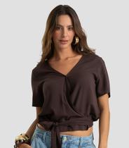 Blusa Feminina Transpassada Em Viscose Dianna Marrom