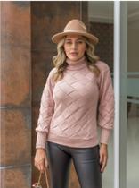 Blusa feminina transpassada gola alta em tricot cor rosê tamanho médio