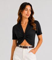 Blusa Feminina Transpasse Formando Nó Infinita Cor Preto Blusa Feminina Transpasse Formando Nó Infinita Cor Preto