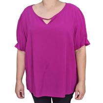 Blusa Feminina Trave Franzido MC Plus Size Fucsia