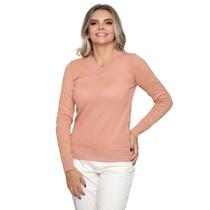 Blusa Feminina Trico Decote V Tricot Lã Lisa Elastano