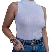 Blusa Feminina Tricô Garrafinha Gola Alta Canelado