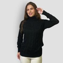 Blusa Feminina Tricô Gola Alta Manga Longa Básica Trança Lã