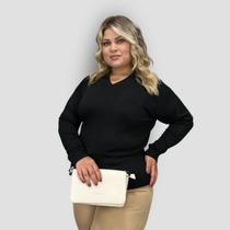Blusa Feminina Tricô Gola V Plus Size Lã Moda Básico Inverno