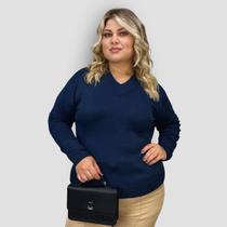 Blusa Feminina Tricô Gola V Plus Size Lã Moda Básico Inverno