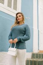 Blusa feminina tricô inverno gola careca fio mousse/angorá tamanho único veste do 38 ao 42 Cor azul