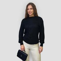 Blusa Feminina Tricô Lã Manga Bufante Trança Inverno Casual